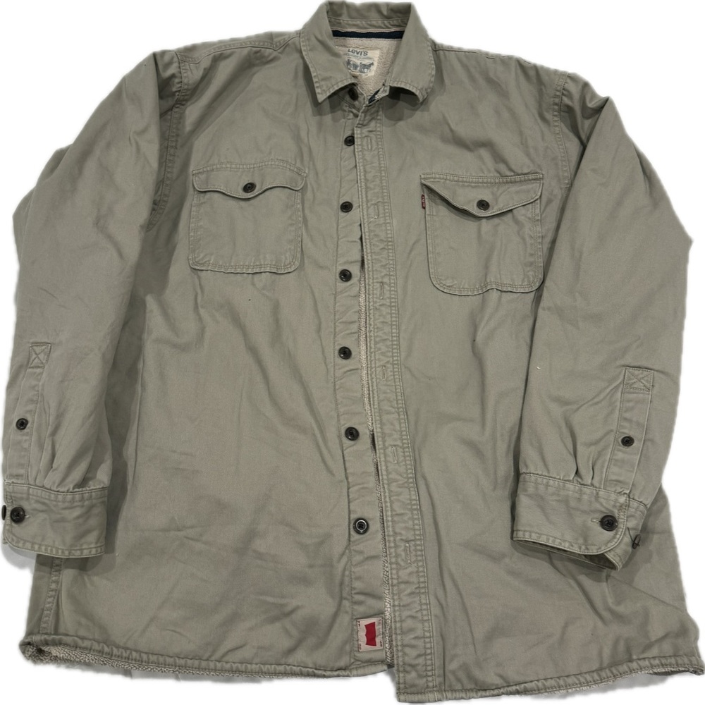 Vintage Levi’s Men’s Sherpa Lined Khaki Beige Button Down Shirt Jacket